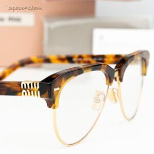 NEW Miu Miu MU09ZS 19P08N Trotoise Clear Blue Light Filter Browline Eyeglasses